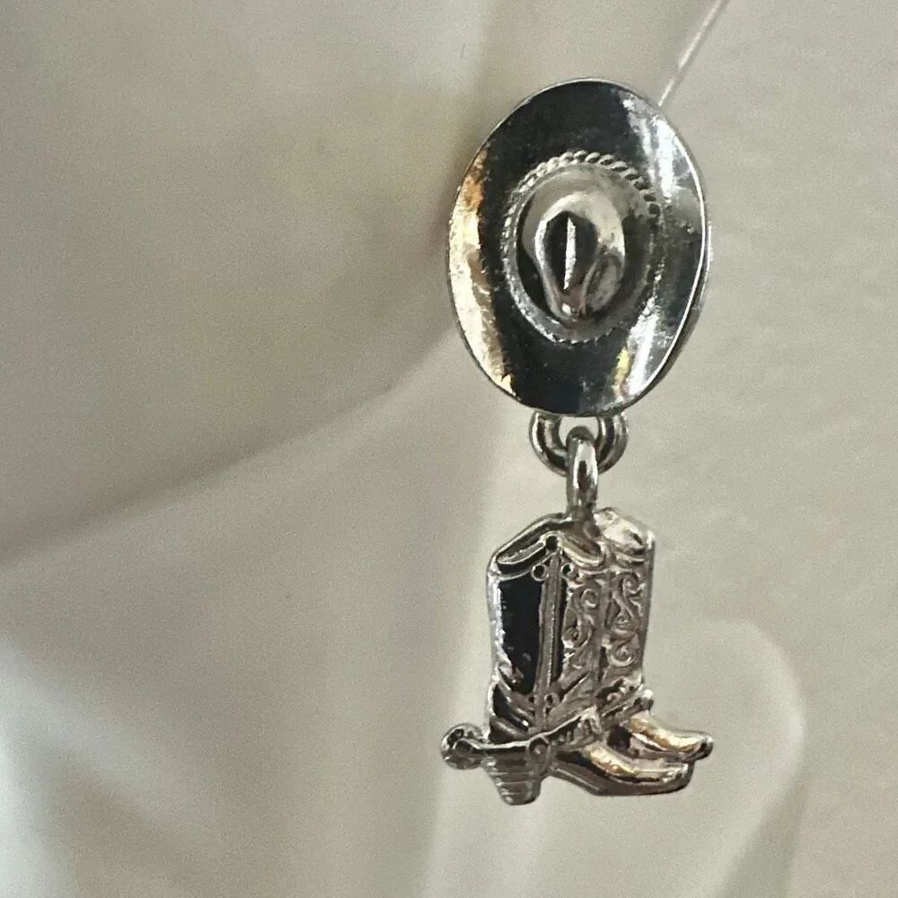 Silver-Tone Cowboy Hat & Boot Western Dangle Earrings